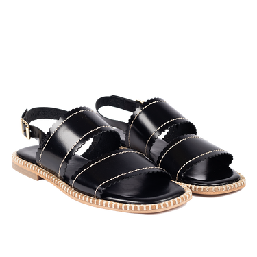 Leather sandal with wavy trim