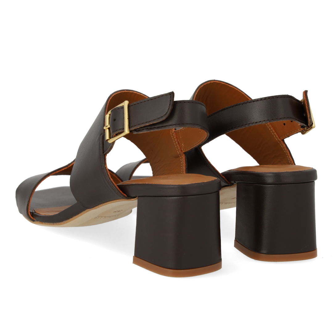 Sandal with block heel and decorative stitching detail