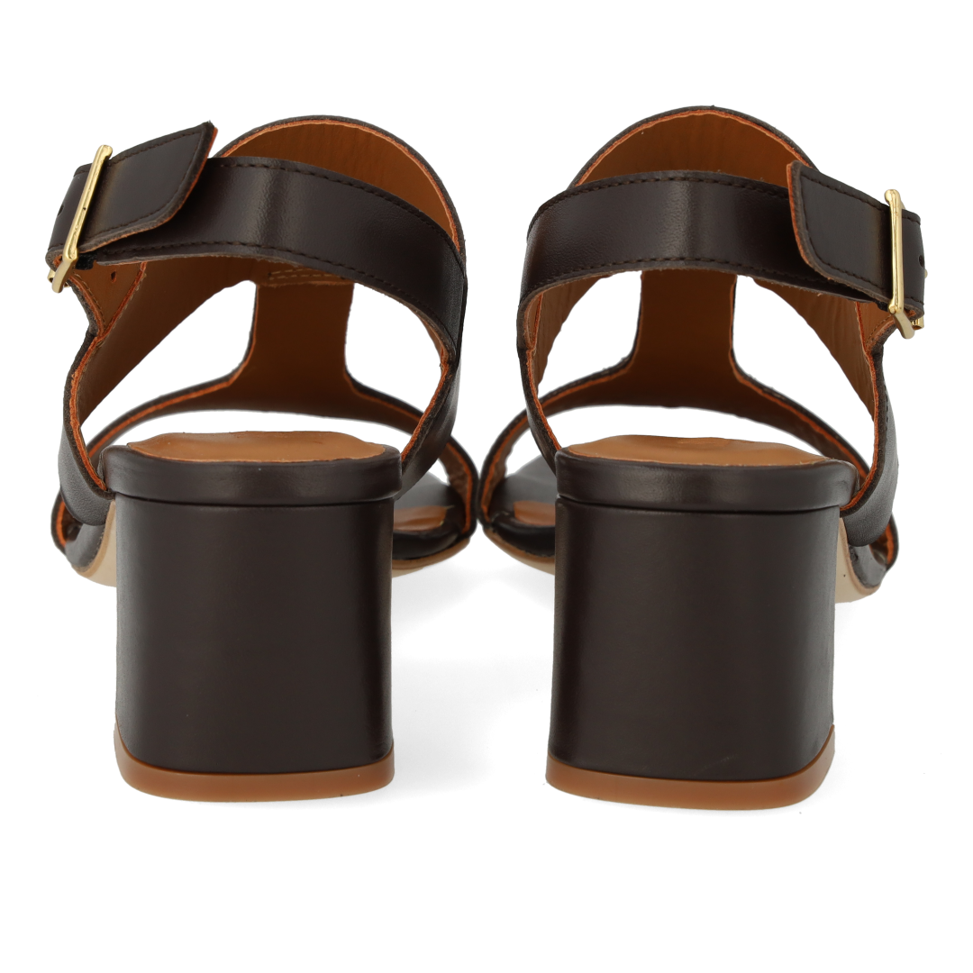 Sandal with block heel and decorative stitching detail