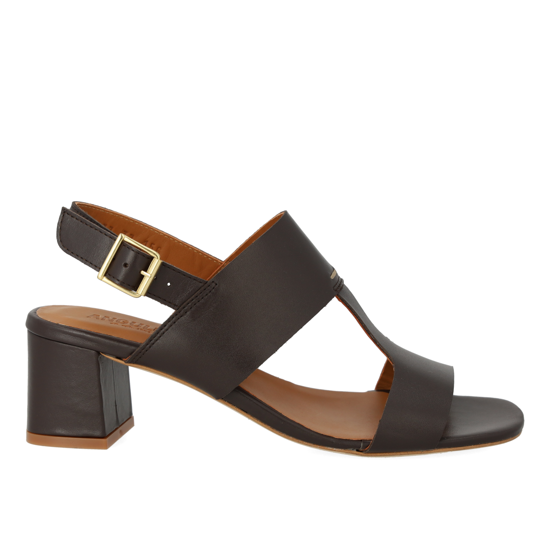 Sandal with block heel and decorative stitching detail