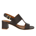 Sandal with block heel and decorative stitching detail