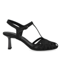 High-heeled glitter sandal with organic front detail
