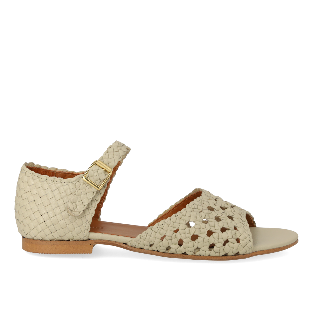 Hand-braided sandal with perforated pattern detail