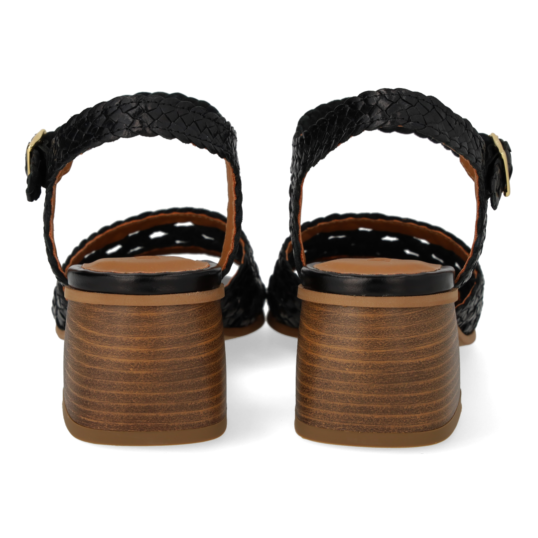 Hand-braided sandal with sculptural heel