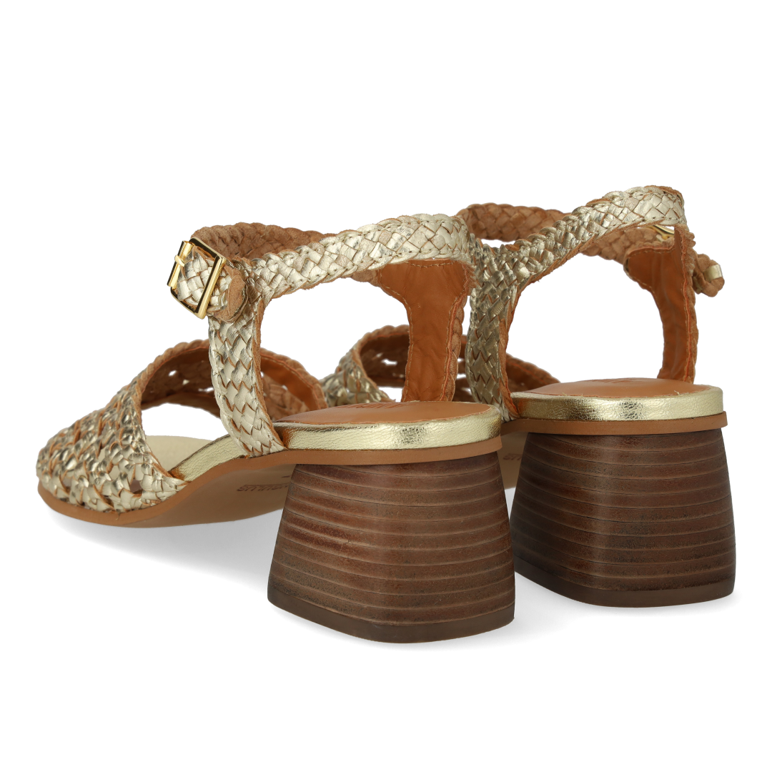 Hand-braided sandal with sculptural heel