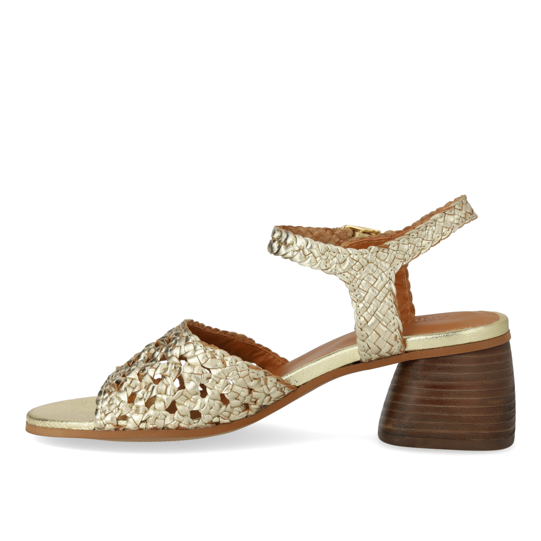 Hand-braided sandal with sculptural heel