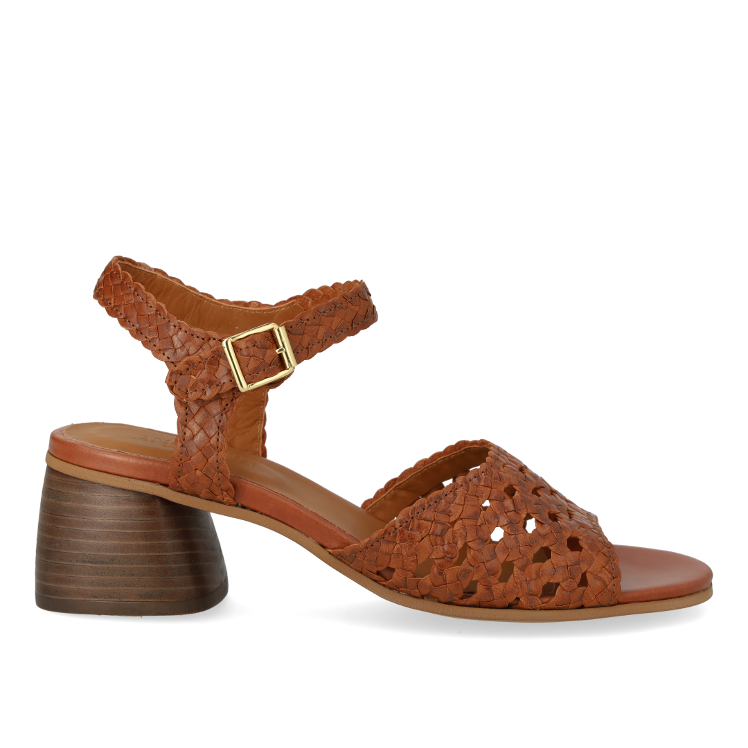 Hand-braided sandal with sculptural heel