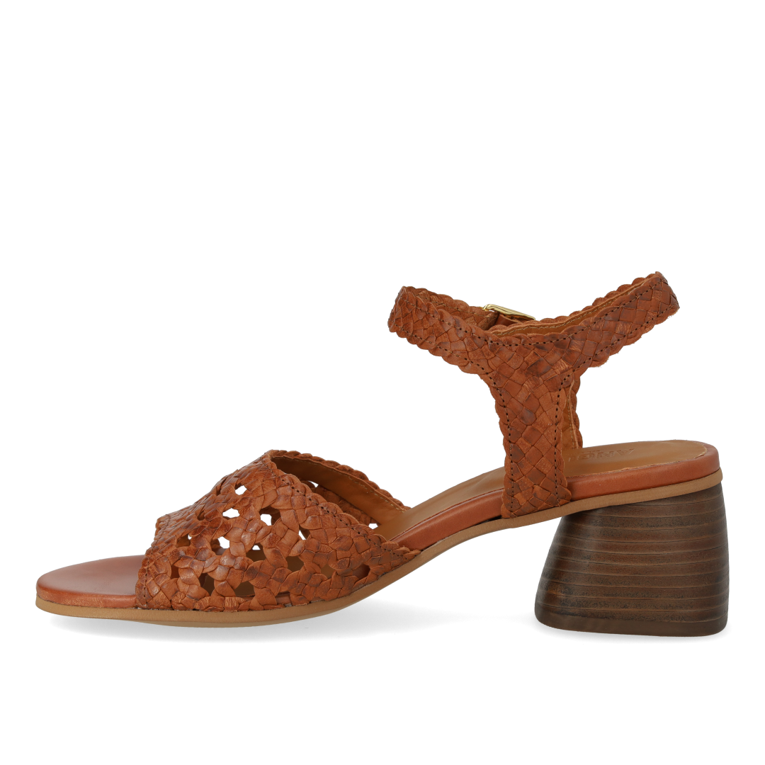Hand-braided sandal with sculptural heel
