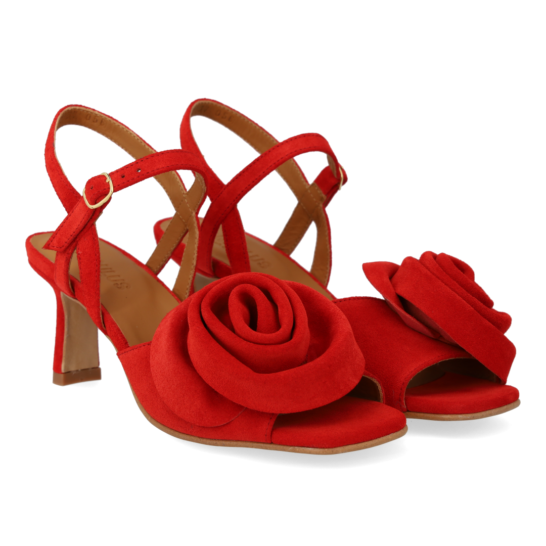 High-Heeled Sandal with voluminous rose detail