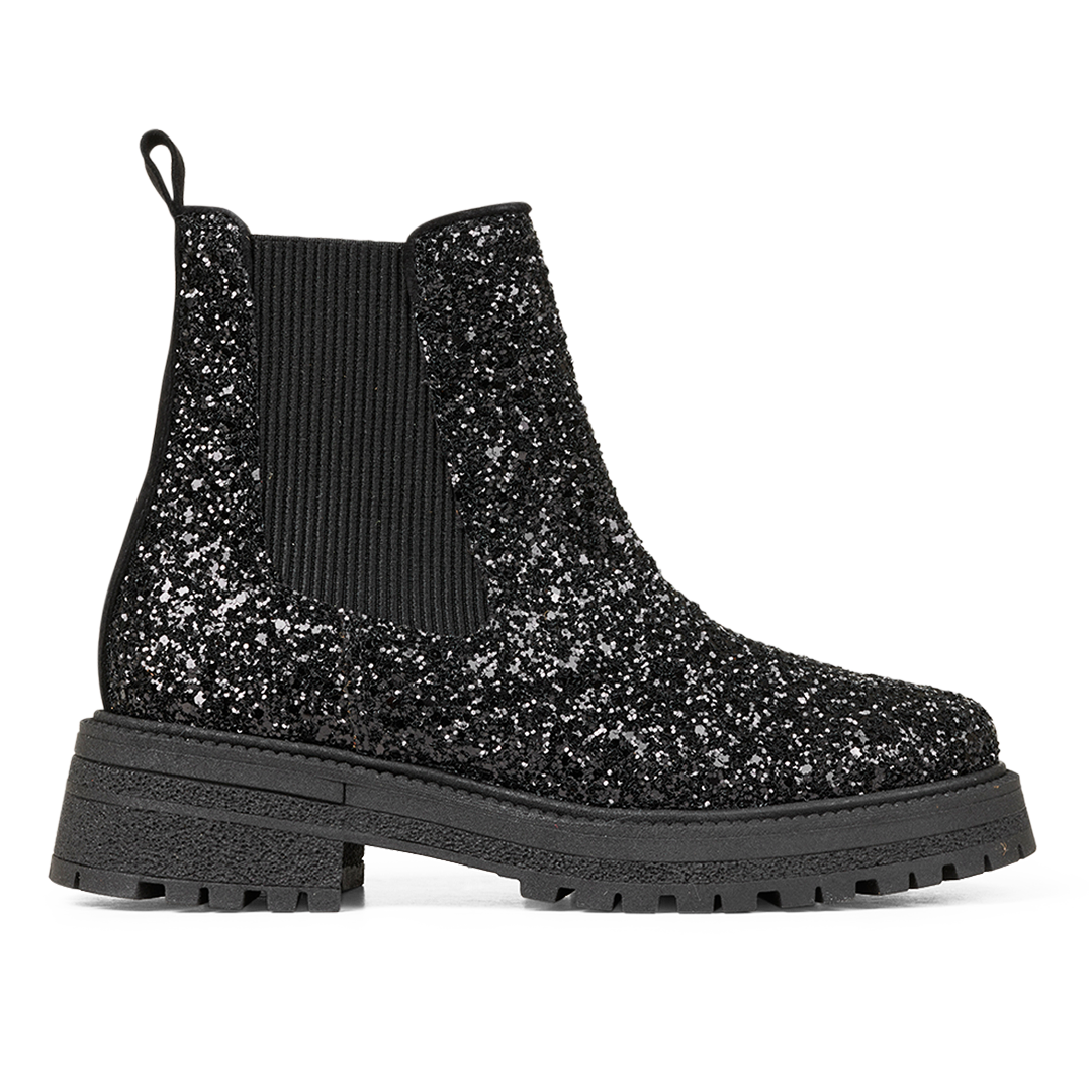 Glitter chelsea boot on track sole