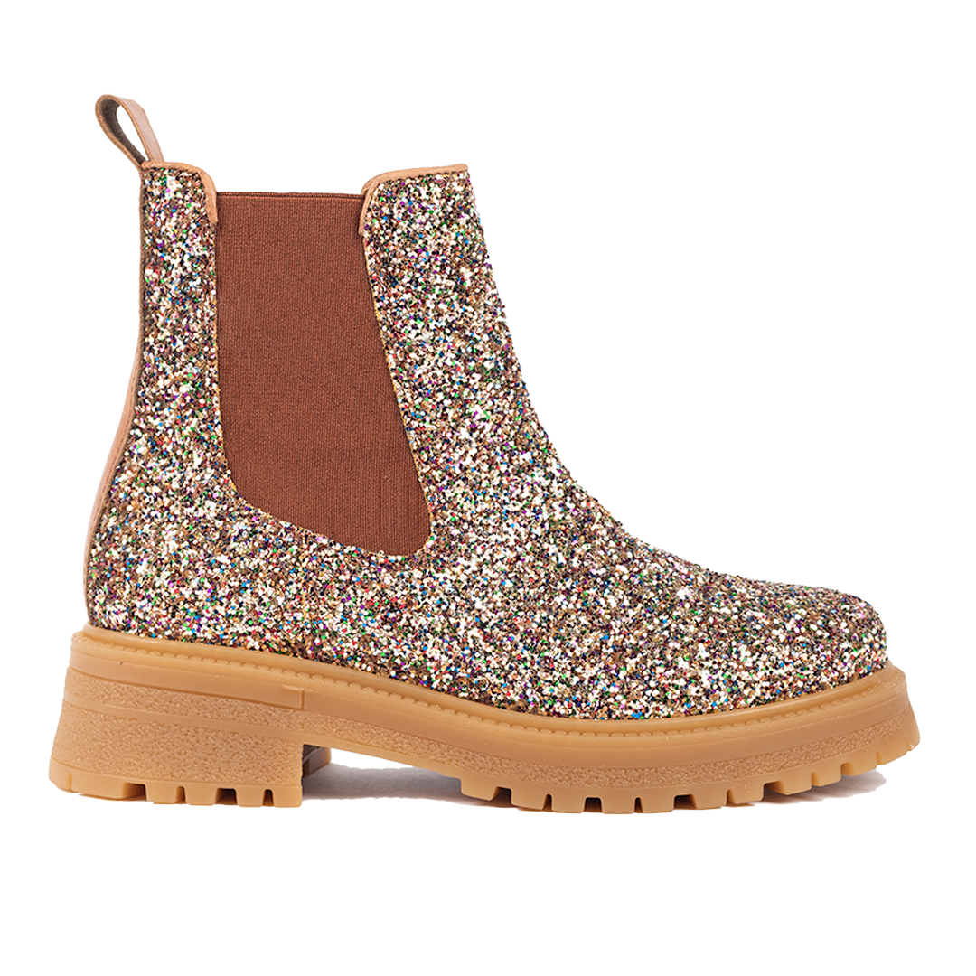 Glitter chelsea boot on track sole