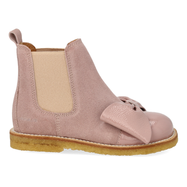 Chelsea boot with patent leather knot and bow