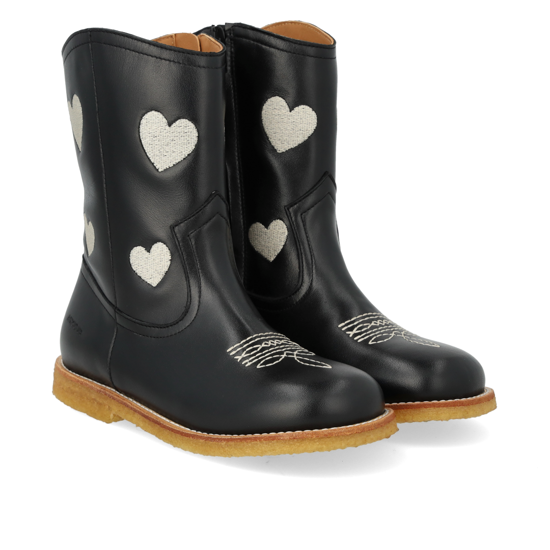 Cowboy boot with embroidered hearts