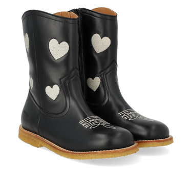 Cowboy boot with embroidered hearts