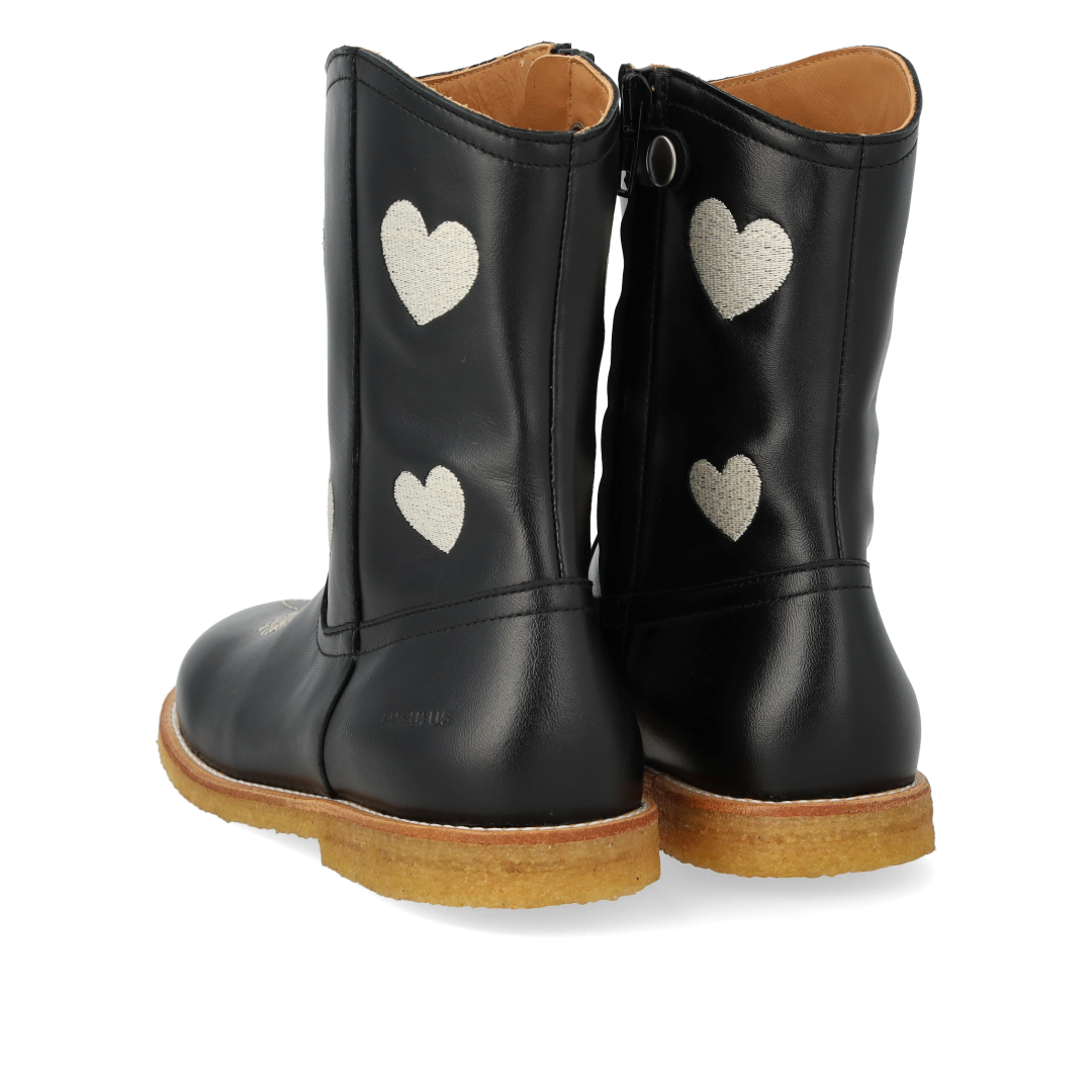 Cowboy boot with embroidered hearts