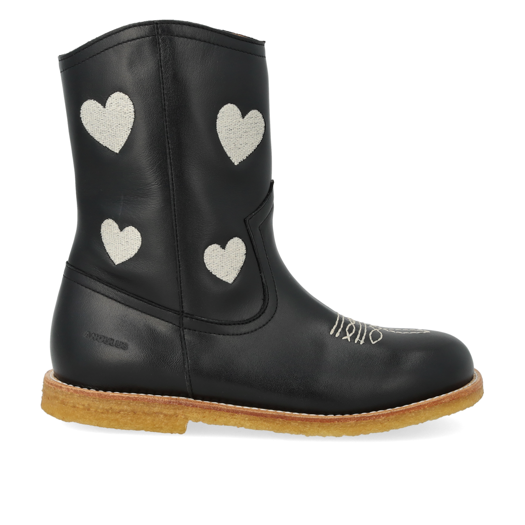 Cowboy boot with embroidered hearts