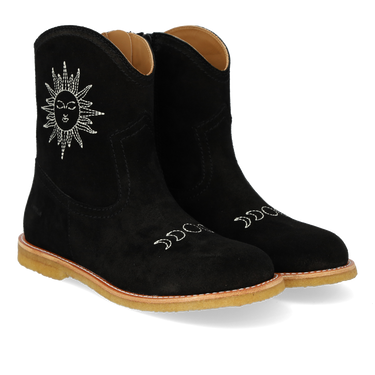 Cowboy boot with sun and moon embroidery