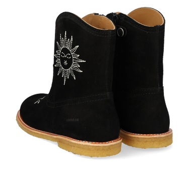 Cowboy boot with sun and moon embroidery