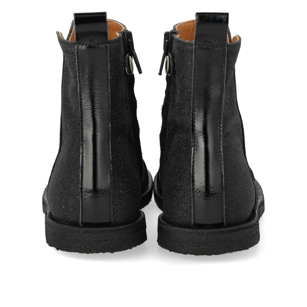 Glitter ankle boot with patent toe