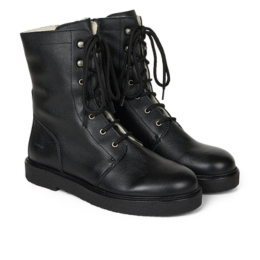 Lace-up boot with wool lining and zipper