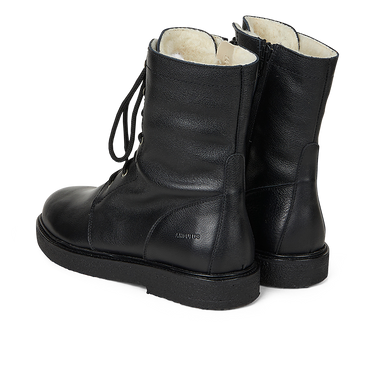 Lace-up boot with wool lining and zipper