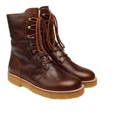 Lace-up boot w. wool lining, zipper wide fit