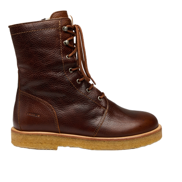 Lace-up boot w. wool lining, zipper wide fit