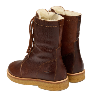 Lace-up boot w. wool lining, zipper wide fit