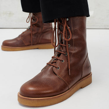 Lace-up boot w. wool lining, zipper wide fit