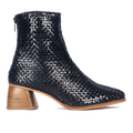 Hand-braided leather ankle boot with sculptural block heel