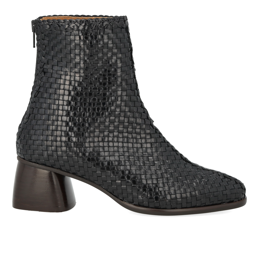 Hand-braided leather boot with sculptural block heel