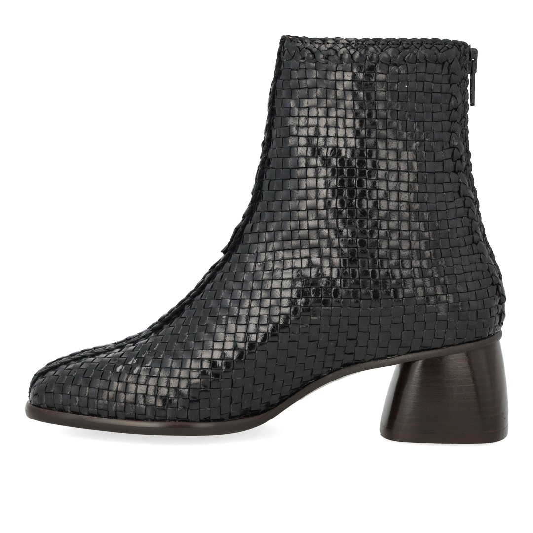 Hand-braided leather boot with sculptural block heel