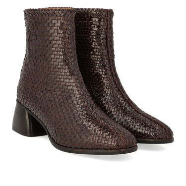 Hand-braided boot with a sculptural block heel