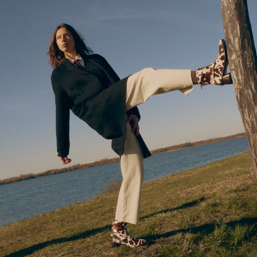 Boot in patterned pony fur