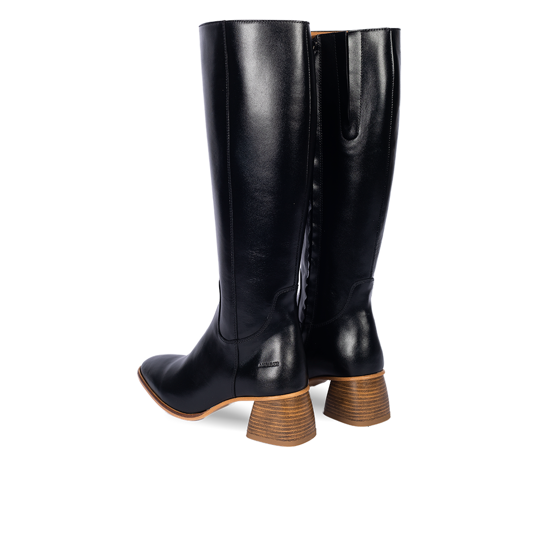 Long Shafted boot with sculptural block heel