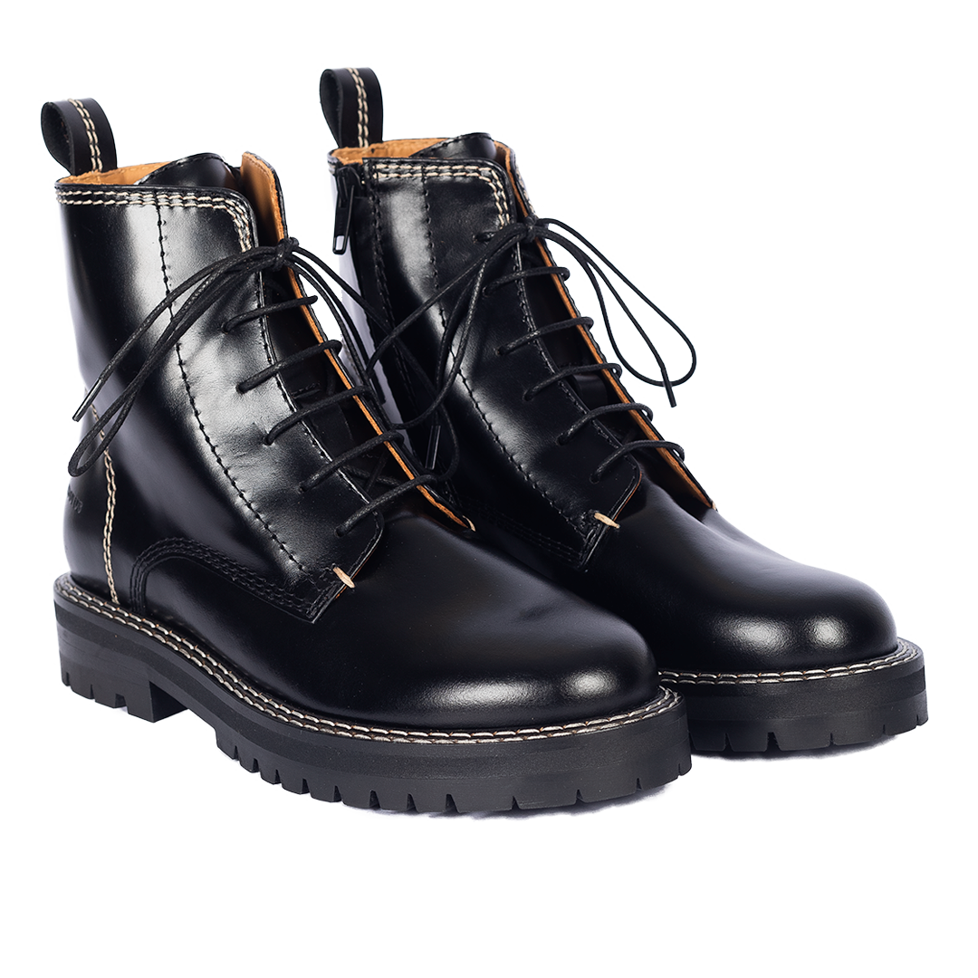Lace-up boot with decorative contrast stitching