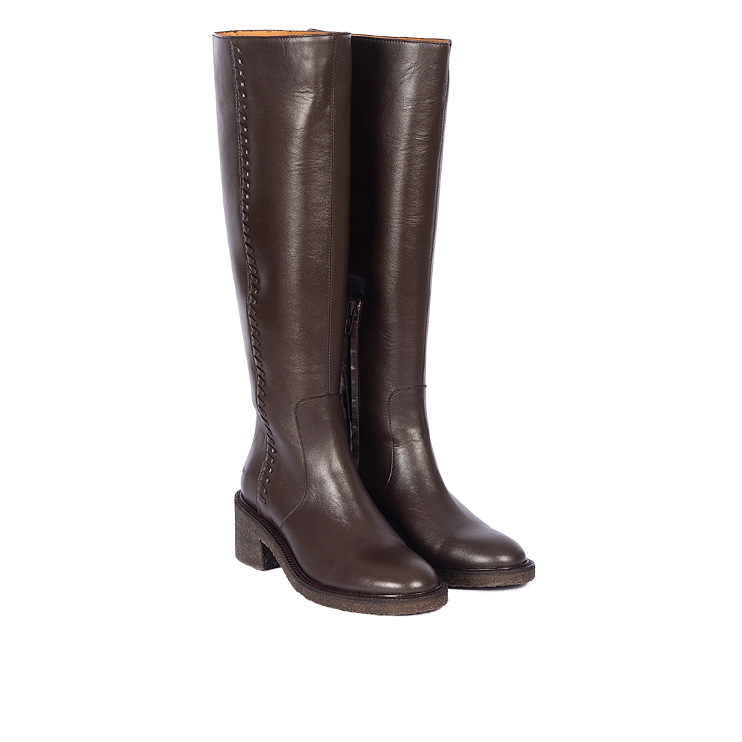 Long Shafted boot with braided stitching details