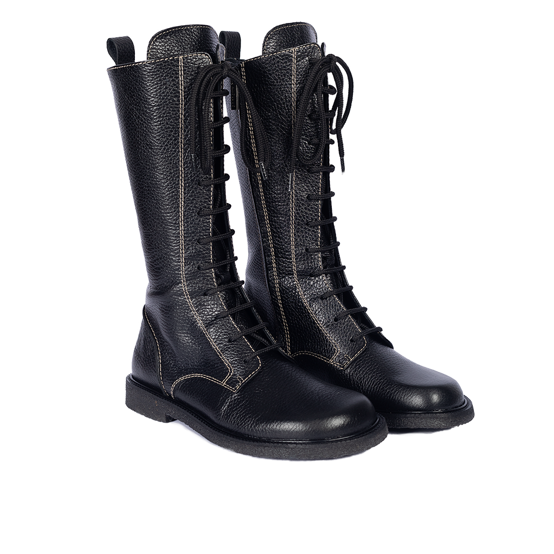 Long Shafted lace-up boot with contrast details