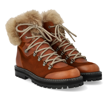 Colourblock lace-up boot with fur details
