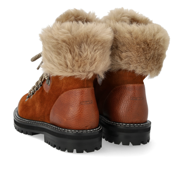 Colourblock lace-up boot with fur details