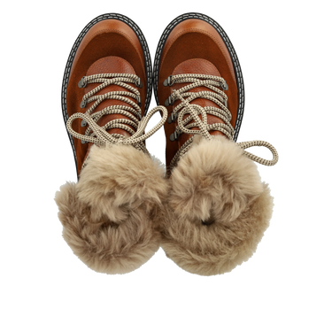 Colourblock lace-up boot with fur details