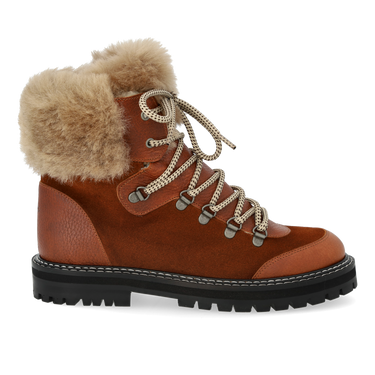 Colourblock lace-up boot with fur details