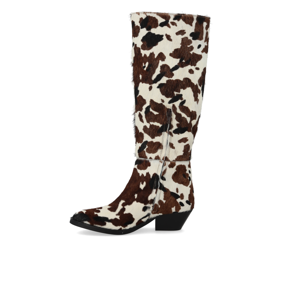 Long Shafted boot in patterned pony-hair