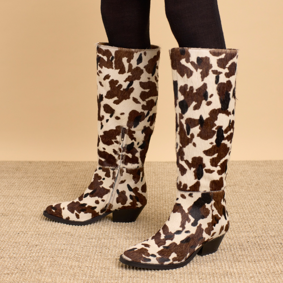 Long Shafted boot in patterned pony-hair