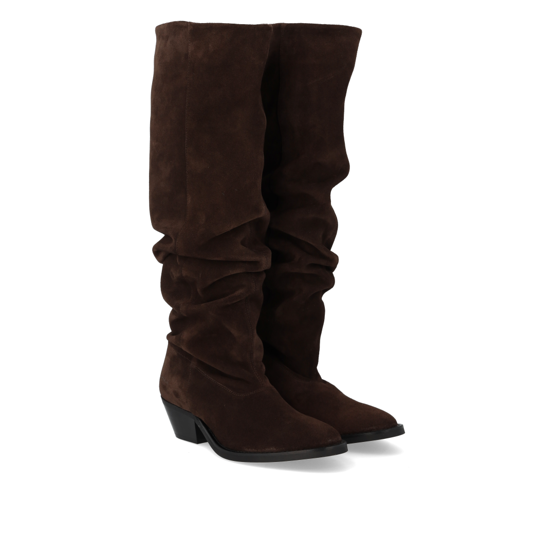 Long Shafted suede boot with ruched effect