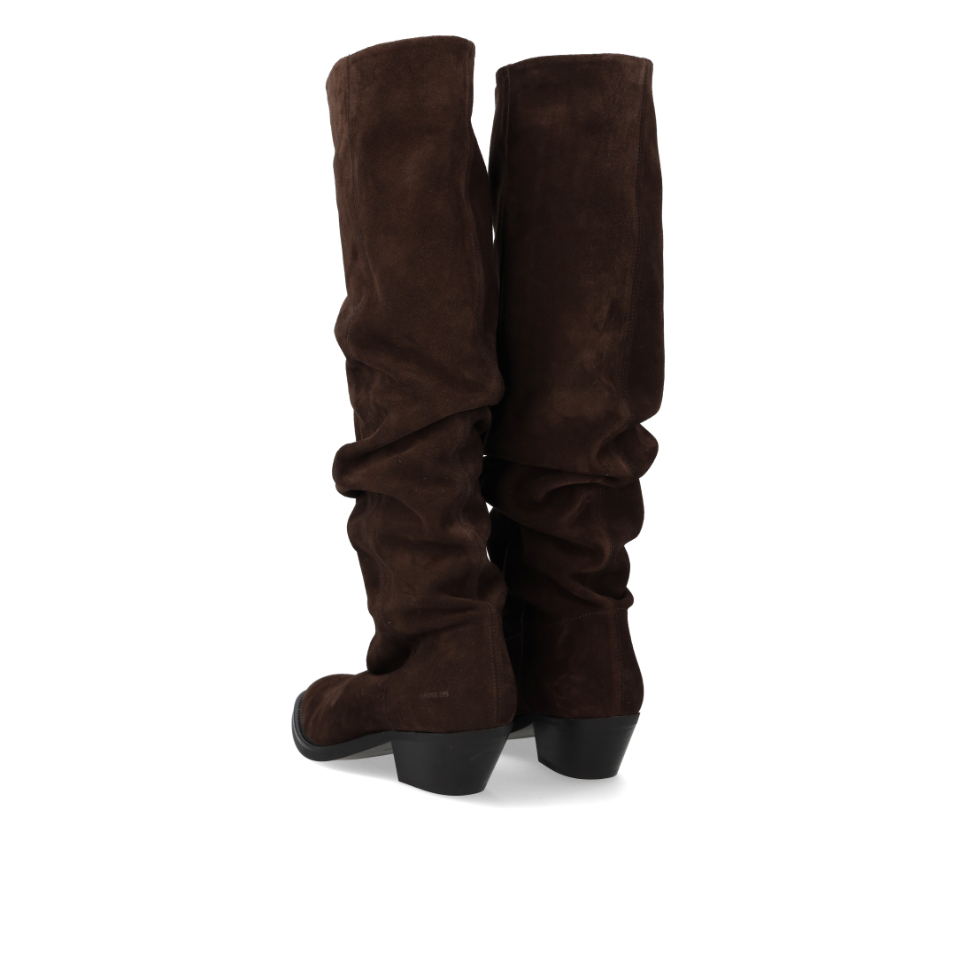 Long Shafted suede boot with ruched effect