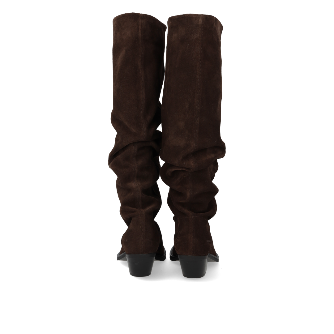 Long Shafted suede boot with ruched effect