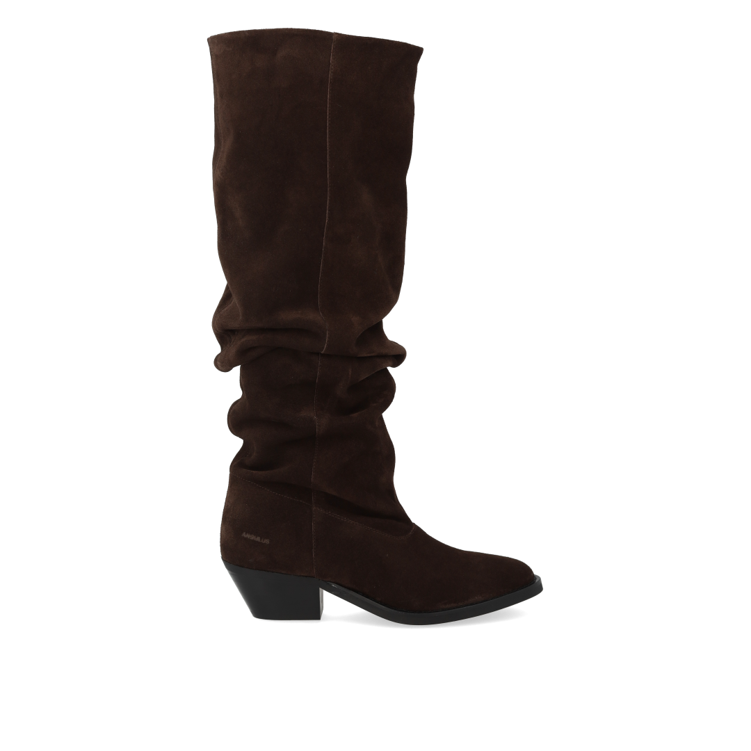 Long Shafted suede boot with ruched effect