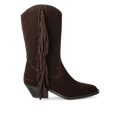 Cowboy boot with curved shaft and fringes
