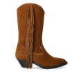 Cowboy boot with curved shaft and fringe